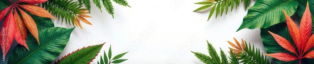 Exotic tropical leaves frame with colorful foliage, frame, plant, botanical