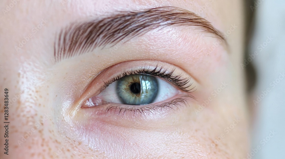 Fototapeta premium Close-up of a woman's eye and forehead, showing skin details. Possible use beauty, skin care, cosmetics