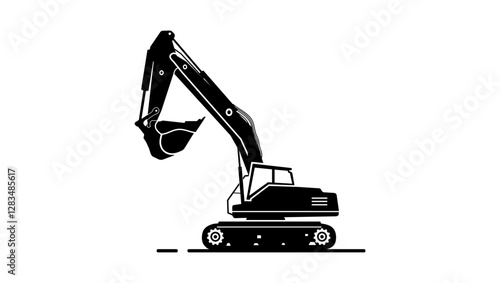 Crawler excavator symbol, black isolated silhouette