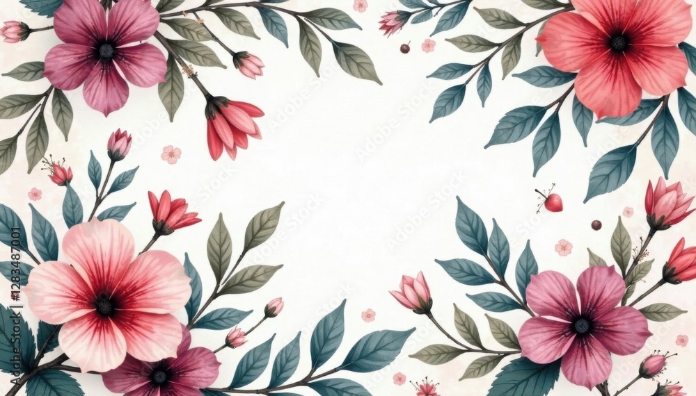 Fototapeta premium Delicate charcoal flowers and leaves arranged in a seamless pattern , Small flower patterns, Interior design