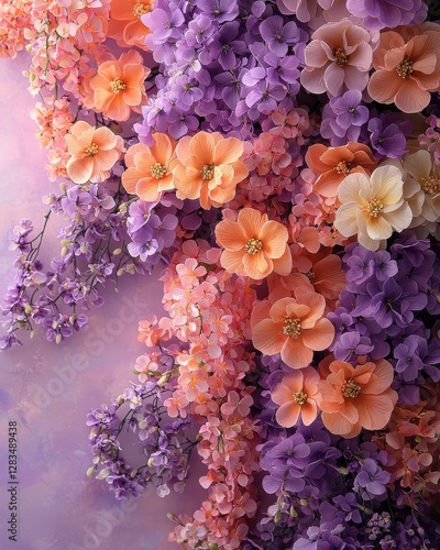 Wallpaper Mural Delicate Floral Cascade in Peach and Lilac Hues Beautiful Botanical Arrangement Artistic Design Torontodigital.ca