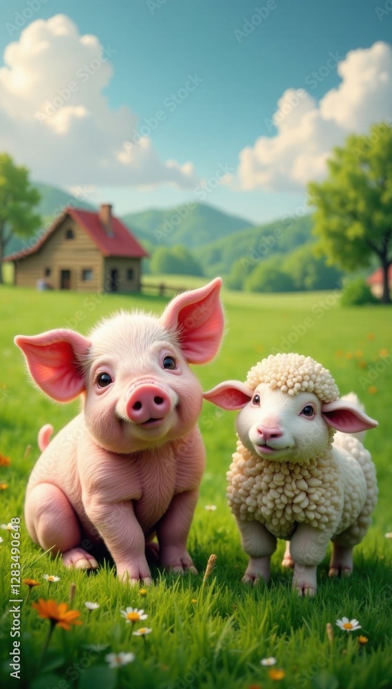 custom made wallpaper toronto digitalFarm animal pen with pig and sheep, sheep, farm, animals
