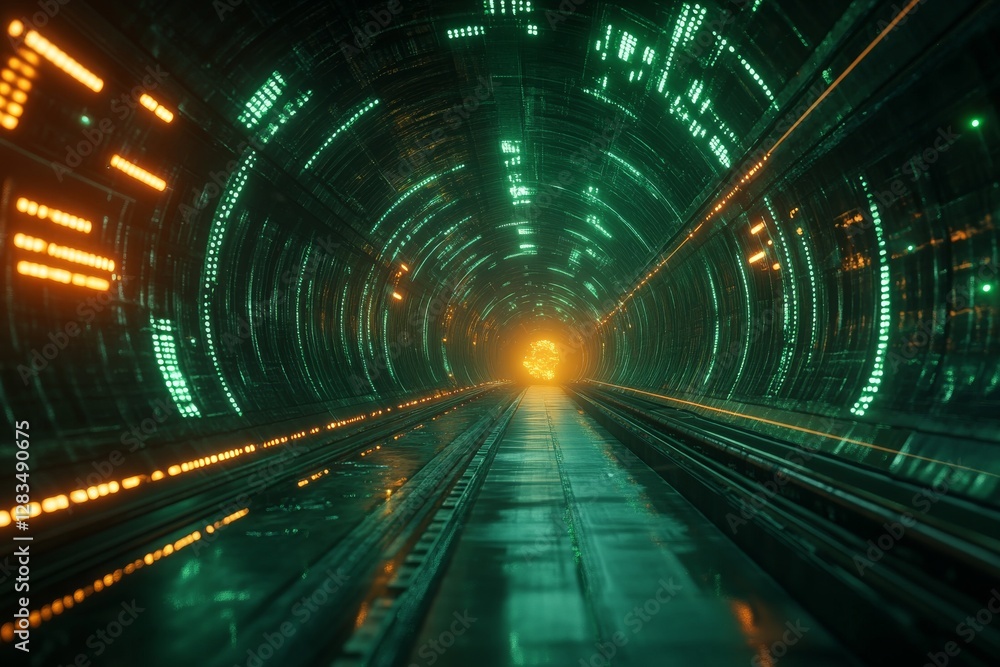 Futuristic tunnel with glowing lights and vibrant colors creating a sense of depth and motion Futuristic tunnel with glowing lights and vibrant colors creating a sense of depth and motion