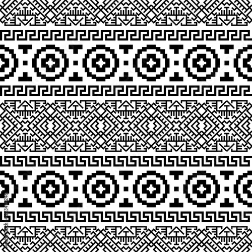 A modern take on tribal aesthetics, this seamless black and white horizontal geometric pattern adds bold, rhythmic symmetry to textiles, wallpapers, and more.