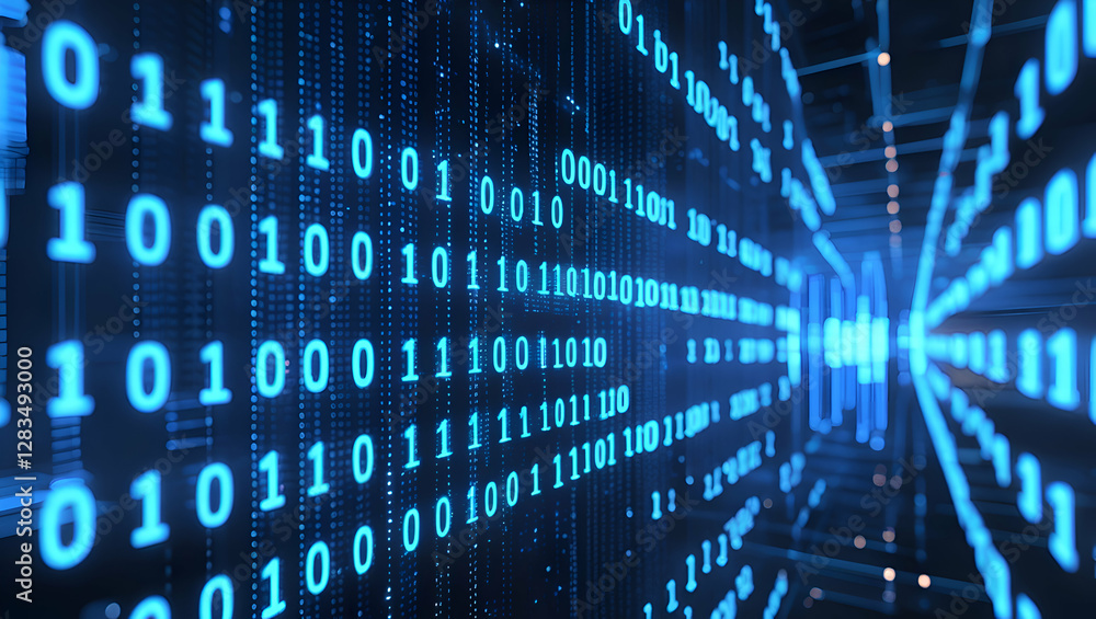 Obraz premium Digital Stream: Blue Binary Data on Screen