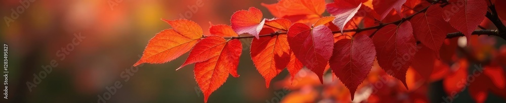 Obraz premium Virburnum tree with changing leaves in autumn, crimson red, autumnal colors, leafy branches