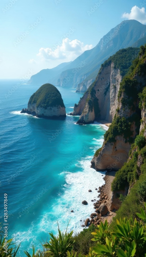 Fototapeta premium Expansive oceanfront property with dramatic cliffs, sun, high resolution