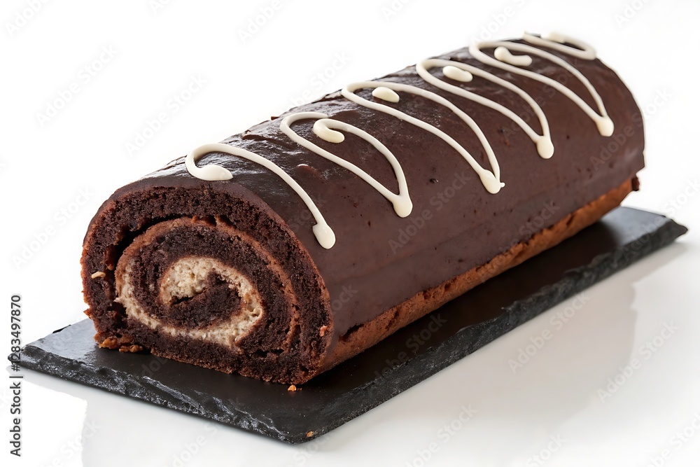 Chocolate Swiss Roll Cake on White Background Chocolate Swiss Roll Cake on White Background