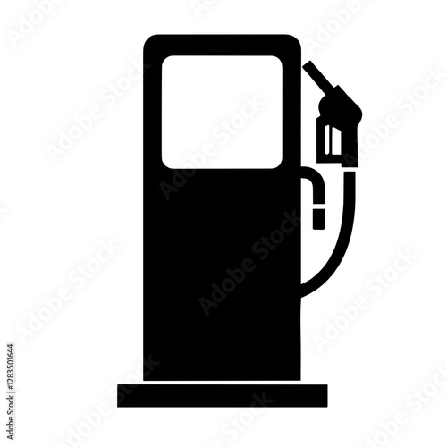 Minimalist black silhouette of a fuel pump on a white background
