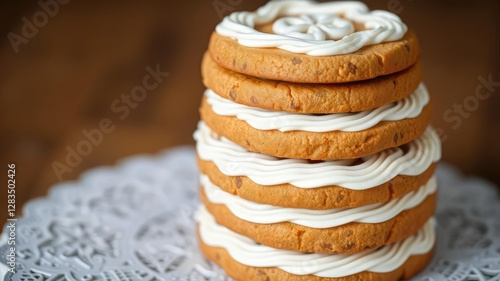 Wallpaper Mural A layered stack of gingerbread cookies with intricate swirls of white icing piping in a geometric pattern on top, cookies, sugar Torontodigital.ca