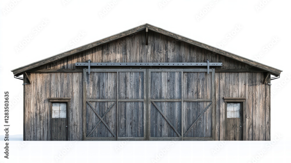 Rustic Barn: A weathered wooden barn, exuding a sense of history and rural charm, stands tall with its sliding doors and simple architecture, providing a glimpse into the past. Rustic Barn: A weathered wooden barn, exuding a sense of history and rural charm, stands tall with its sliding doors and simple architecture, providing a glimpse into the past.