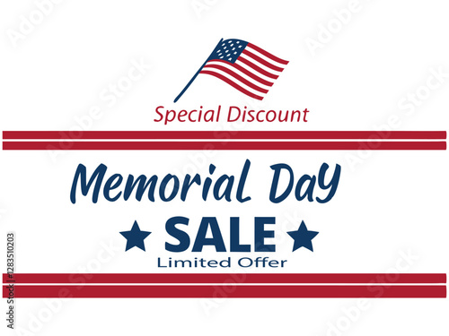 Memorial Day Sale Special Discount Banner with American Flag
