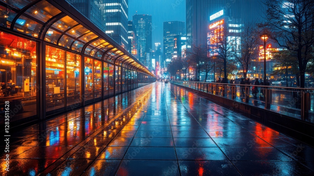 Rainy Night City Walkway Reflections Rainy Night City Walkway Reflections
