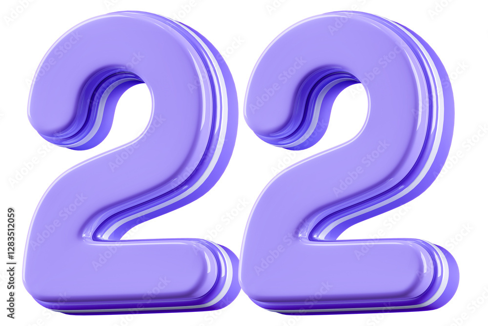 Naklejka premium 3D Glossy Purple Number 22