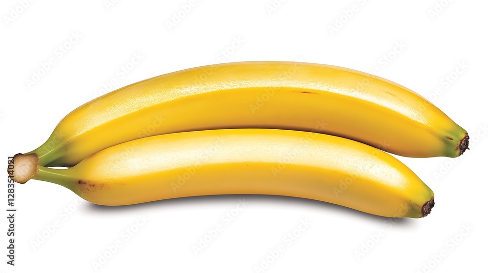 Two ripe bananas, side-by-side, plain white background, food preparation, healthy eating Two ripe bananas, side-by-side, plain white background, food preparation, healthy eating