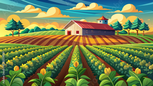 View of soybean farm agricultural field against sky