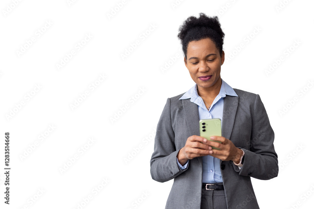 Smart African American businesswoman using a smartphone for work Smart African American businesswoman using a smartphone for work
