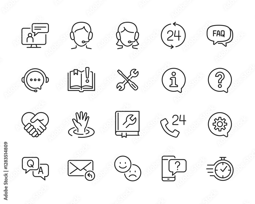 Help and Customer Support related line icon set. - Editable stroke, Pixel perfect at 64x64 Help and Customer Support related line icon set. - Editable stroke, Pixel perfect at 64x64