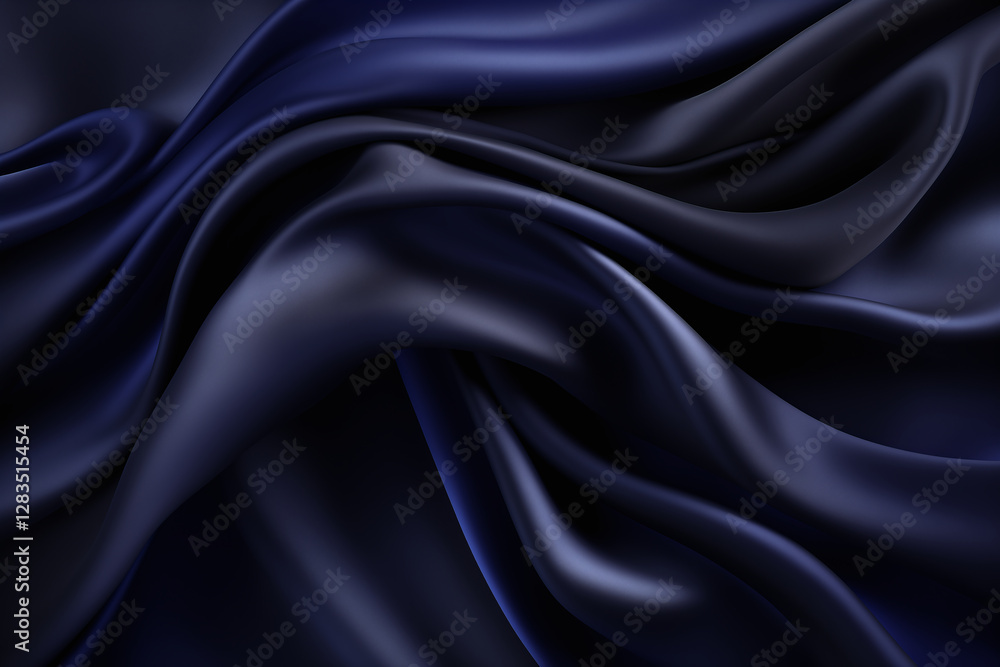 Luxurious dark blue silk fabric with smooth, flowing texture and elegant folds. rich color and sheen create sophisticated and opulent appearance, perfect for various design applications Luxurious dark blue silk fabric with smooth, flowing texture and elegant folds. rich color and sheen create sophisticated and opulent appearance, perfect for various design applications