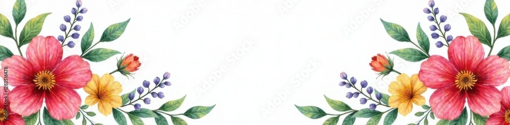 Obraz premium Floral wreath made of watercolor flowers and leaves, nature-inspired art, foliage patterns,