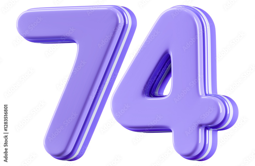 3D Glossy Purple Number 74 3D Glossy Purple Number 74