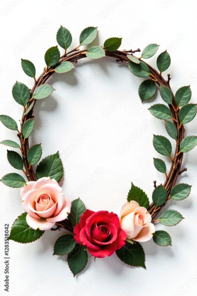 Fototapeta premium Floral wreath with eucalyptus and roses, rose, flowers, eucalyptus