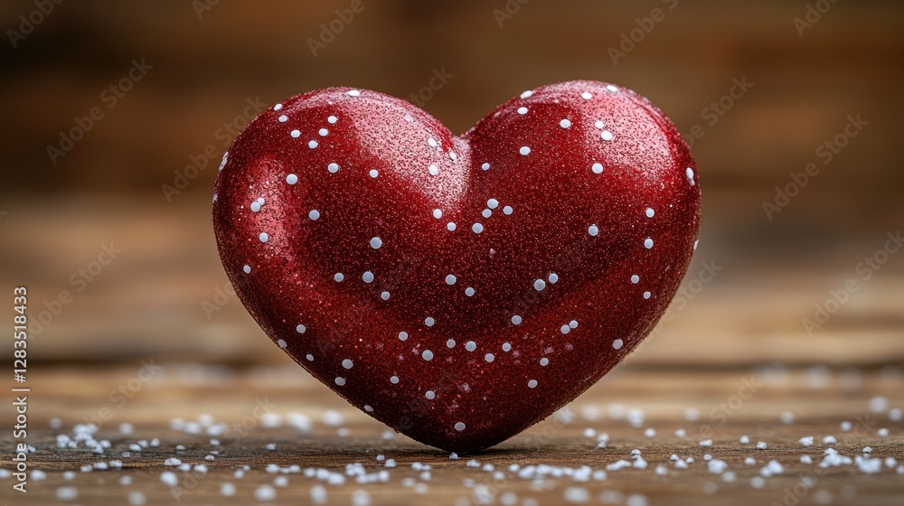 Fototapeta premium Red heart confectionery on rustic wooden surface