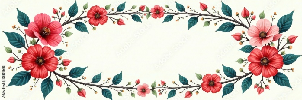 Fototapeta premium Floral wreath with intertwined vines and leaves, decorative, wreaths, leaves