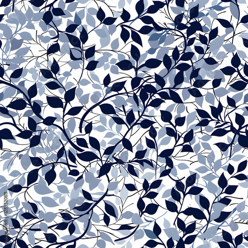 Wallpaper Mural A seamless pattern of blue and navy leaves intertwined on a light background. Torontodigital.ca