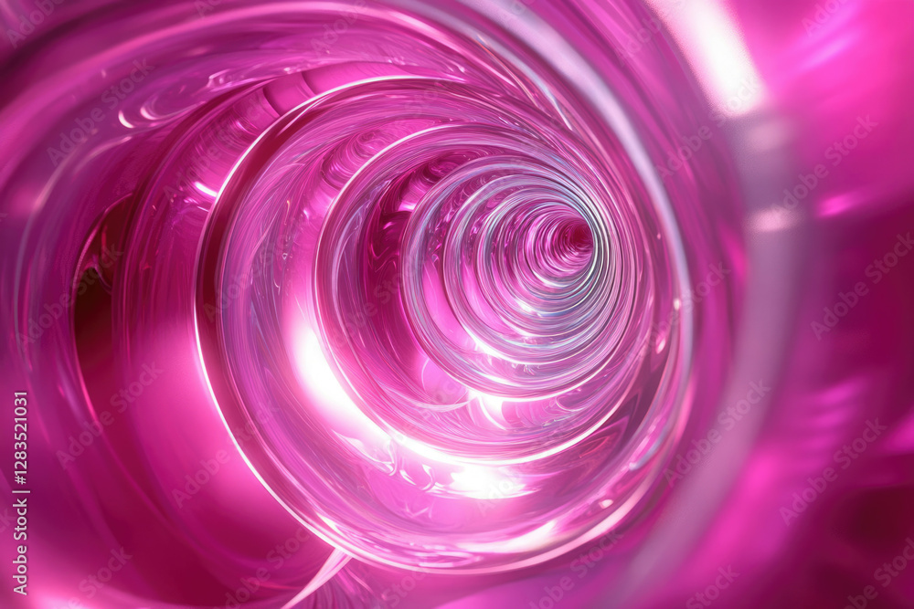 Obraz premium Abstract pink swirling tunnel, glossy and reflective, creating a mesmerizing visual effect.