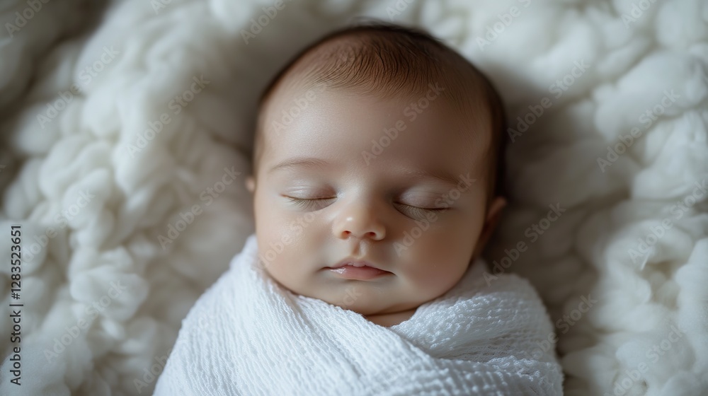 newborn baby, only a couple of hours old, swaddled in soft white blanket, close-up headshot, soft diffused light newborn baby, only a couple of hours old, swaddled in soft white blanket, close-up headshot, soft diffused light