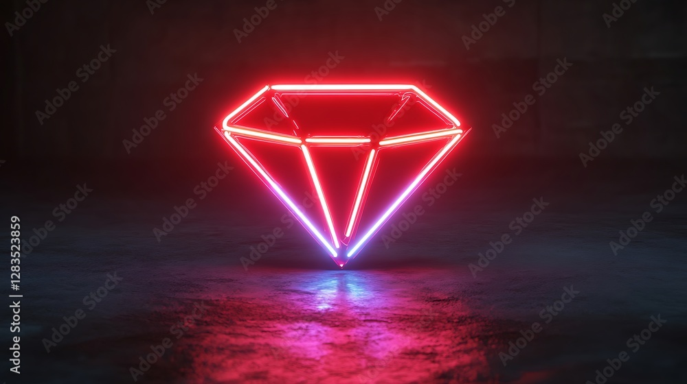 Neon Diamond Glows Brightly In Dark Room Neon Diamond Glows Brightly In Dark Room