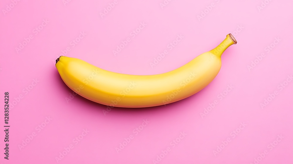 Yellow banana on pink backdrop, studio shot; used for food, health, nutrition visuals Yellow banana on pink backdrop, studio shot; used for food, health, nutrition visuals