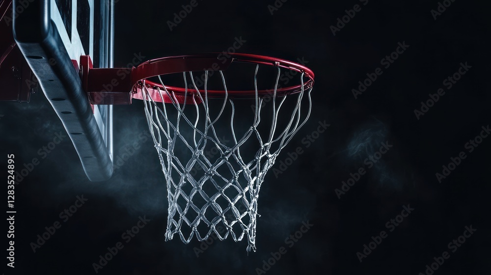 Basketball hoop in dramatic lighting with smoky background Basketball hoop in dramatic lighting with smoky background