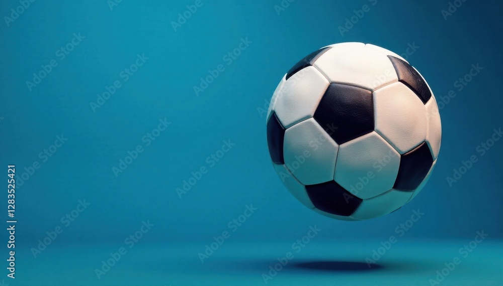 Fototapeta premium Football ball flying through air with blue background , action, sport, blue