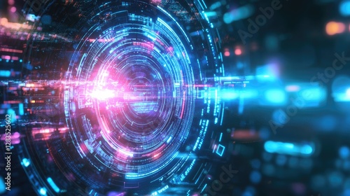 Abstract futuristic business environment with holographic risk assessment tools and predictive AI models