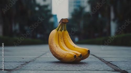 Yellow bananas on city pavement, urban background photo