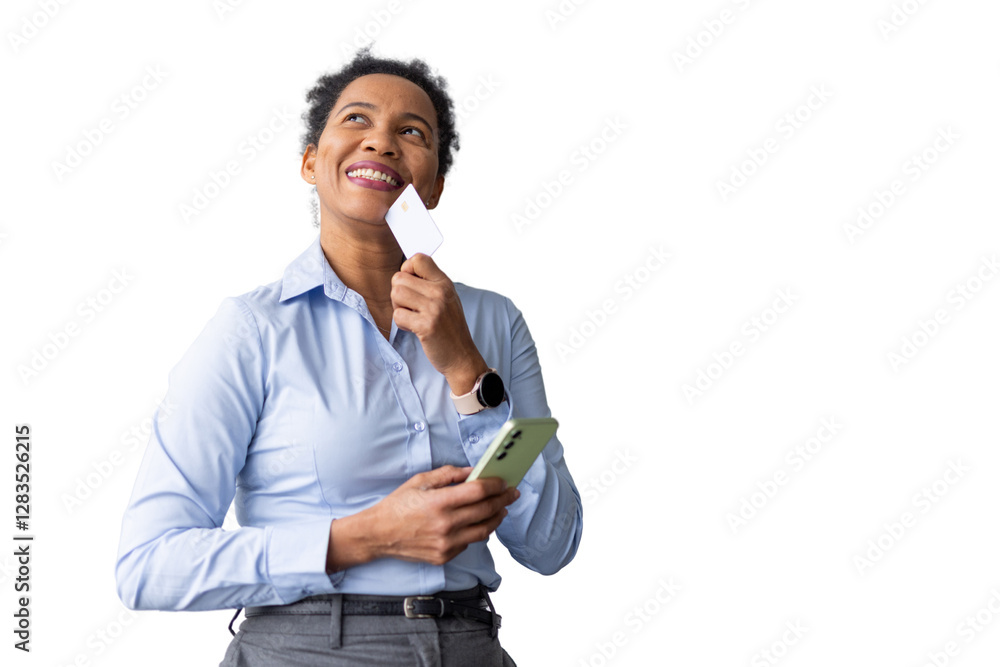 Professional African American executive reviewing payment details on a mobile device Professional African American executive reviewing payment details on a mobile device
