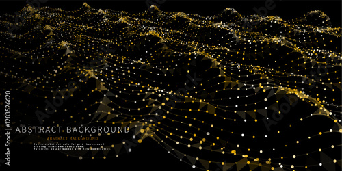 Abstract  background futuristic yellow grid from  dots on black. Technology concept analytical  data.  Banner for business, science and technology data analytics. Big Data.