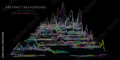 Abstract  background futuristic color graph from  dots whith lines on black. Technology concept analytical  data.  Banner for business, science and technology data analytics. Big Data.