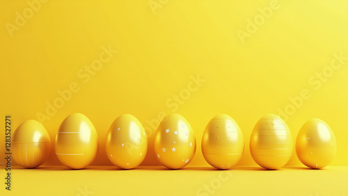 vibrant gold eggs hidden sunny yellow background easter celebrations every