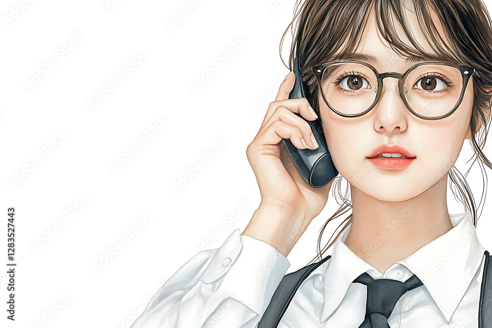 Young woman on phone, business style, studio shot Young woman on phone, business style, studio shot