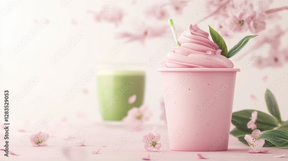 Matcha smoothie and sakura cherry blossom tree,spring season ,drink sweets for banners,Collection of matcha drinks with latte,menu popular japan,cards, flyers,wallpapers,copy space. Matcha smoothie and sakura cherry blossom tree,spring season ,drink sweets for banners,Collection of matcha drinks with latte,menu popular japan,cards, flyers,wallpapers,copy space.