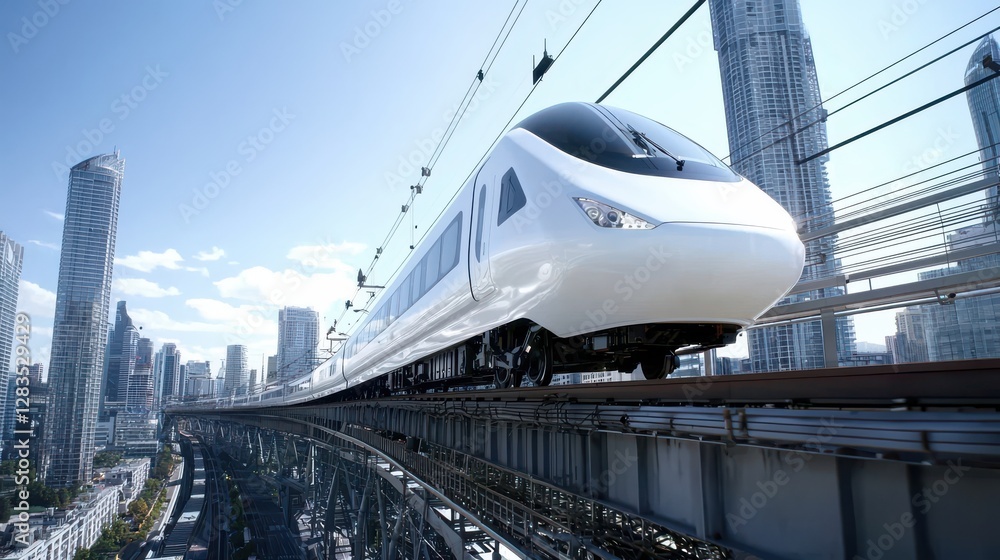 Fototapeta premium Futuristic High-Speed Train in Modern City