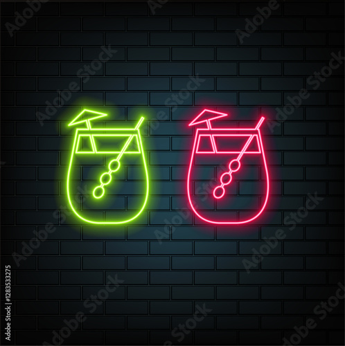 Free drinks neon sign on brick wall background.