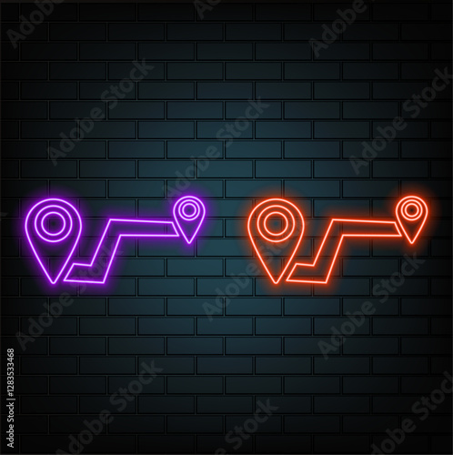 glowing map pin, location symbol neon animation on black background