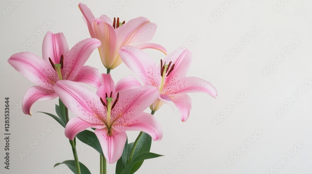 Fototapeta premium Elegant pink lilies arranged against a white backdrop