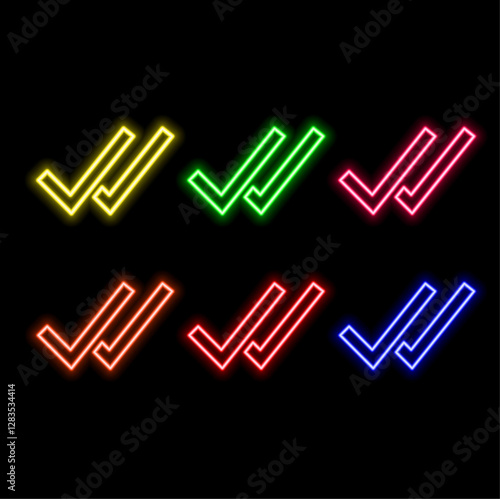 Search by Neon checkmark image or symbol. Success tag icon. Success check mark icon.