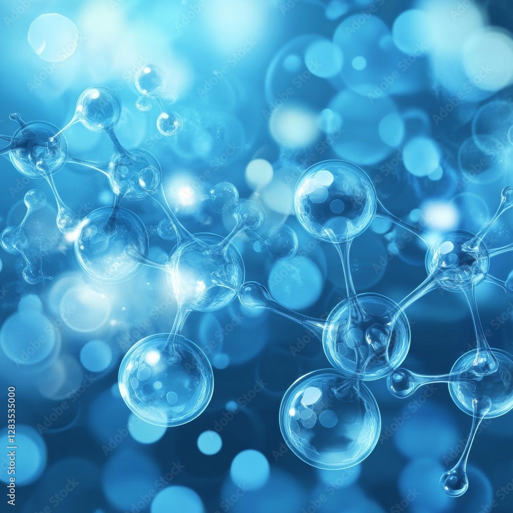 Abstract Blue Molecule Structure: Science and Technology Background with Bokeh Lights and Futuristic Design Abstract Blue Molecule Structure: Science and Technology Background with Bokeh Lights and Futuristic Design