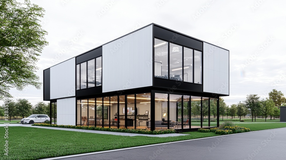 Fototapeta premium Modern Black & White Office Building Exterior